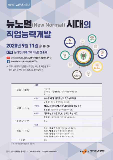 KRIVET 23주년 세미나 ‘뉴노멀(New Normal) 시대의 직업능력개발’ 포스터